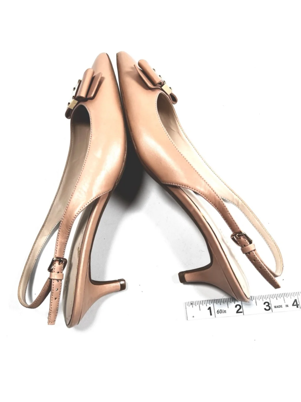 Cole Haan Womans Heels Beige Leather Slingback Kitten Heel Pumps Size 8B - Picture 6 of 8